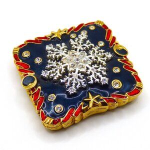 Vintage BOB MACKIE Pill Box Trinket Keepsake Snowflake Moon Gold